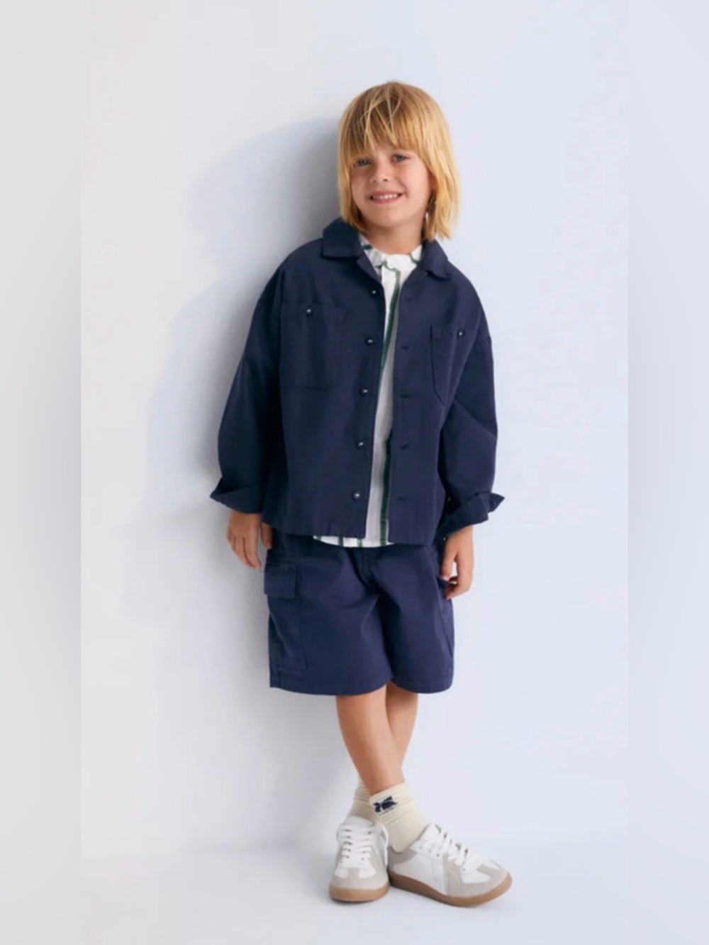 The New Society Artemis Bermuda Cargo Shorts Navy Organic Cotton Size 8Y